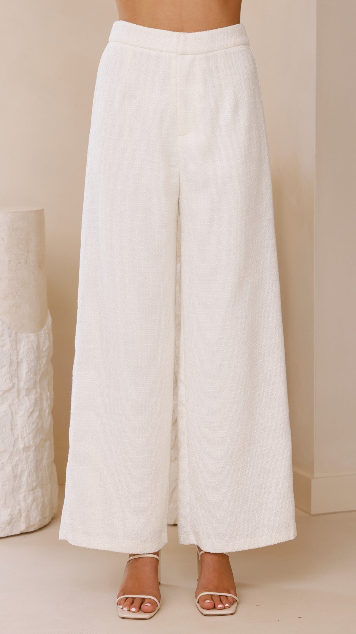 Karrina Tweed Button Up Vest and Pants Set - White - Billy J