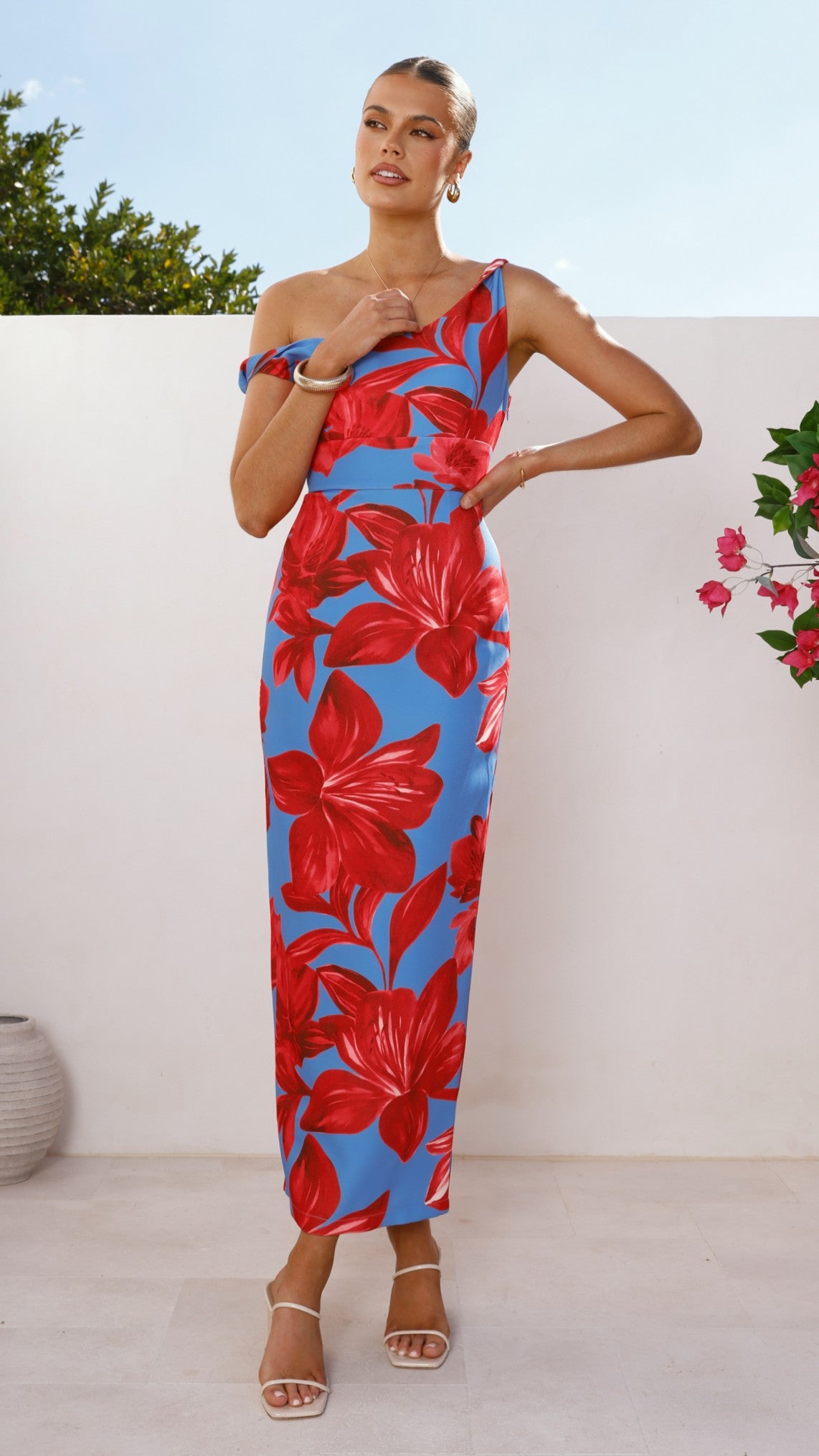 Lorina Maxi Dress - Red/Blue Floral - Billy J