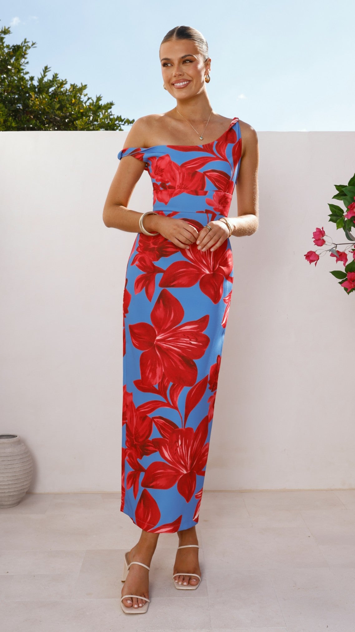 Lorina Maxi Dress - Red/Blue Floral - Billy J
