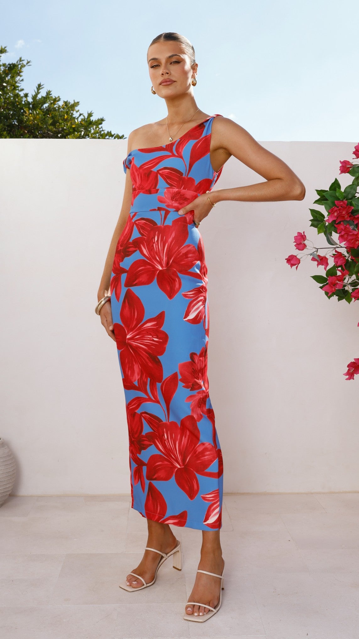 Lorina Maxi Dress - Red/Blue Floral - Billy J