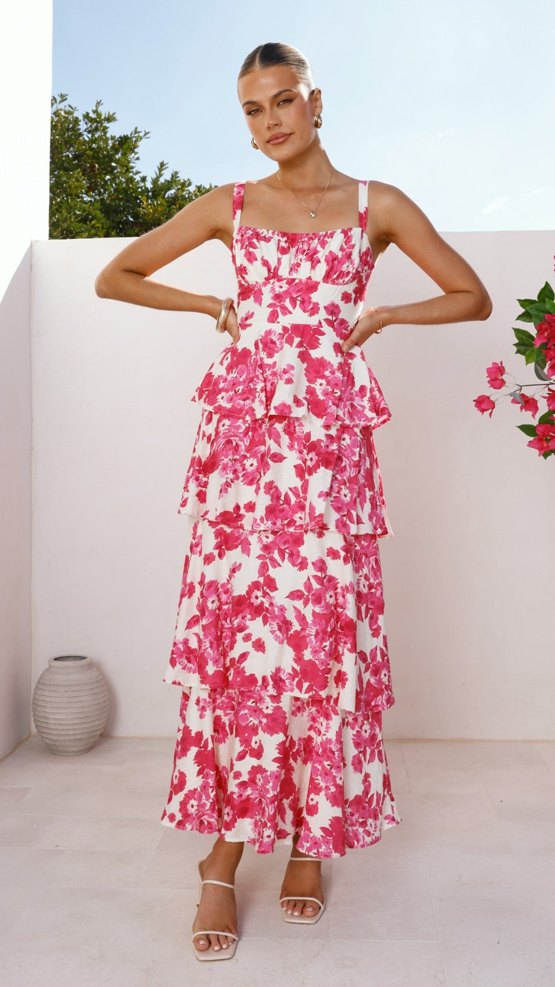 Odilia Maxi Dress - Pink/White Floral - Billy J