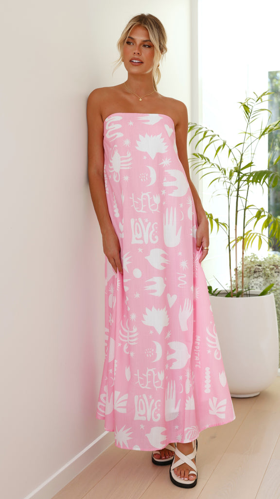 Connie Maxi Dress - Pink / White Love Print