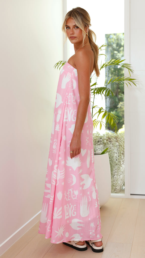 Connie Maxi Dress - Pink / White Love Print