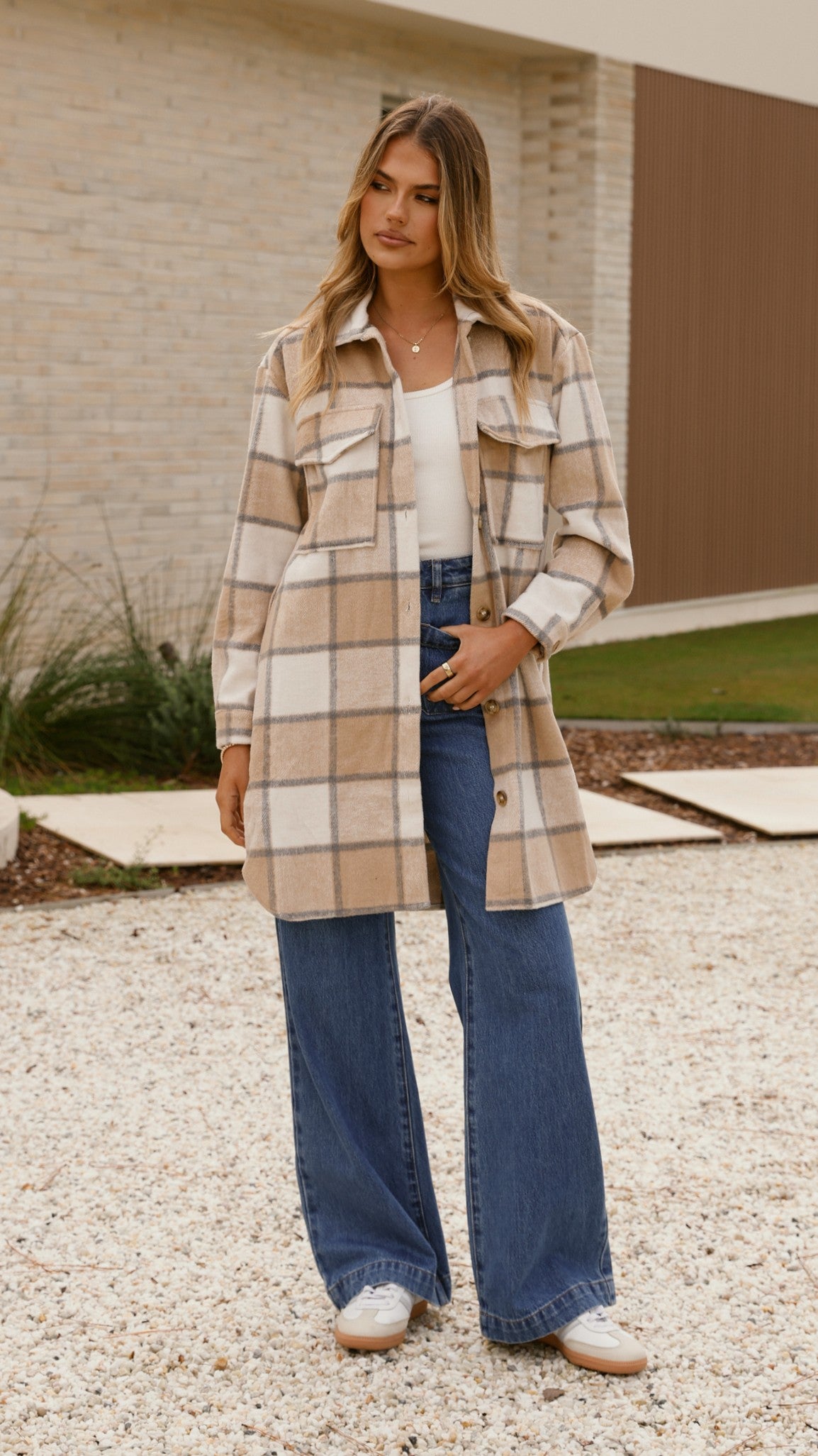 Saskia Jacket - Beige/Cream Check - Billy J