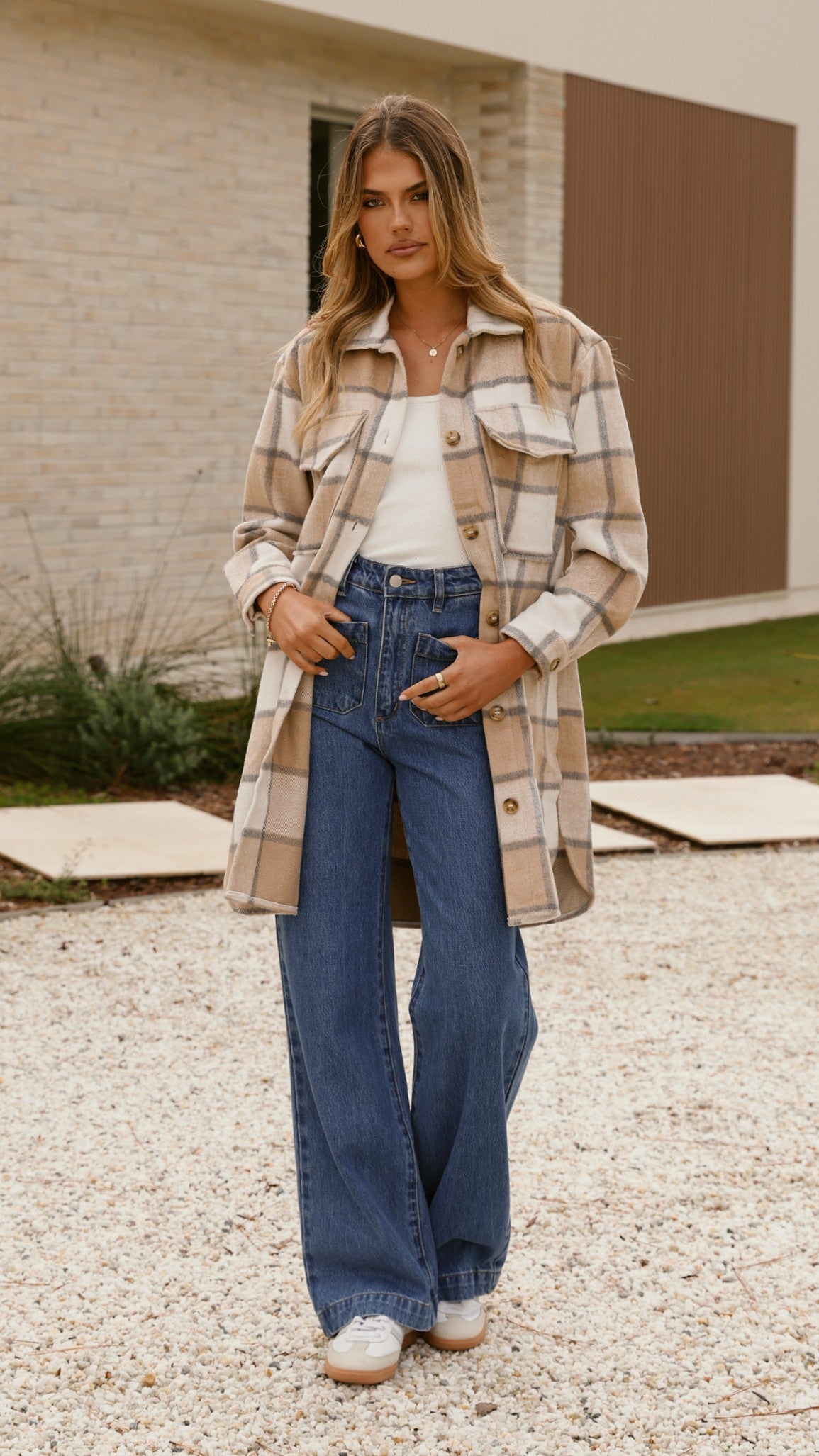 Saskia Jacket - Beige/Cream Check - Billy J