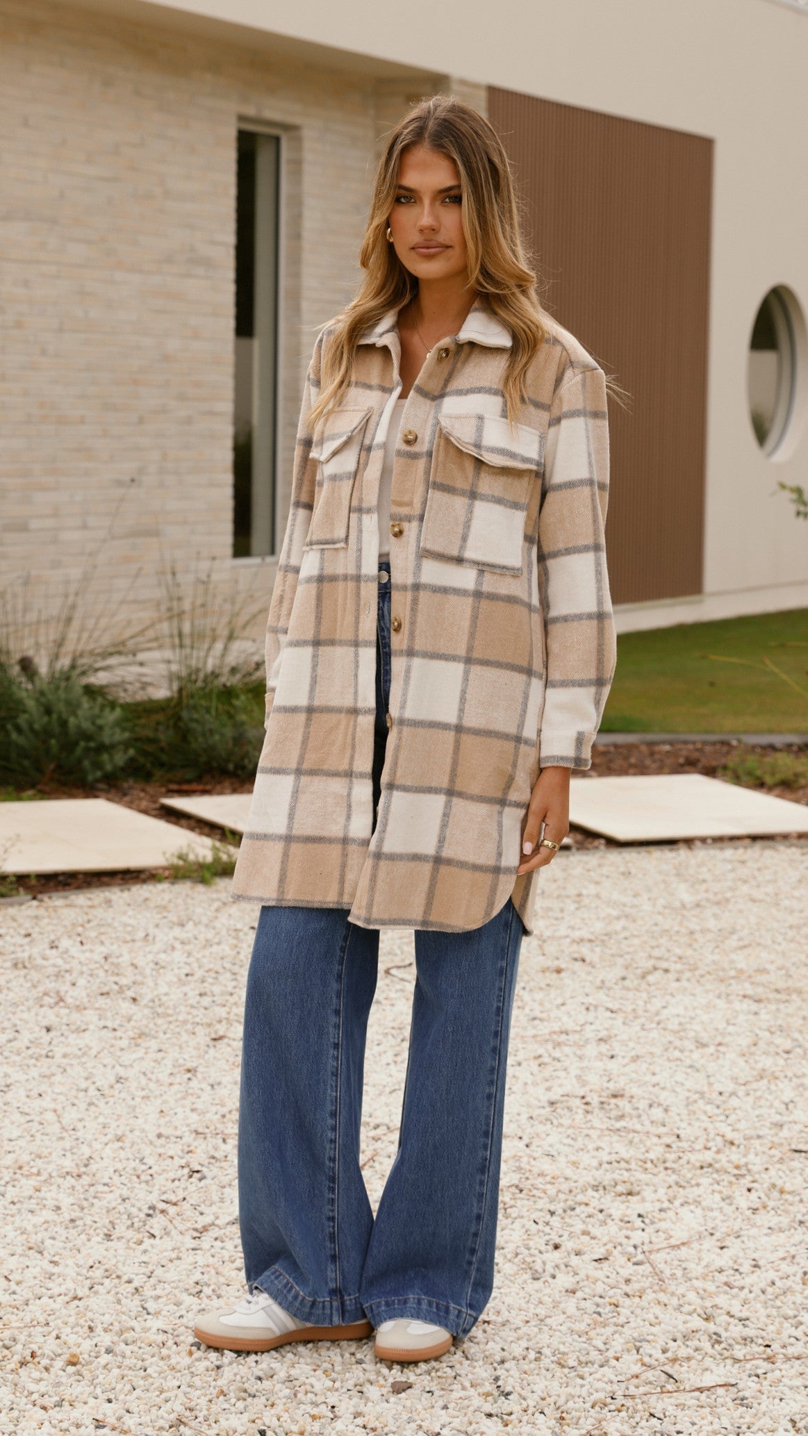 Saskia Jacket - Beige/Cream Check - Billy J