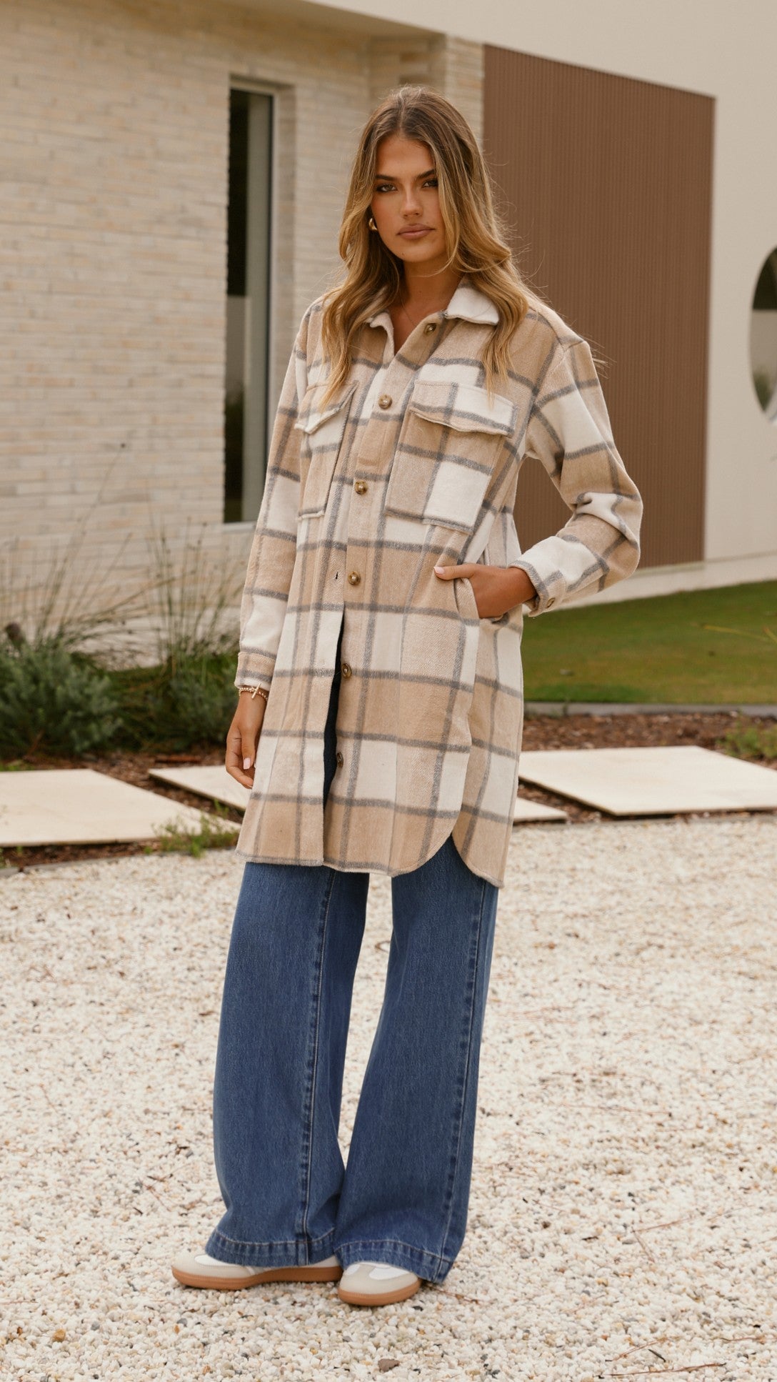 Saskia Jacket - Beige/Cream Check - Billy J