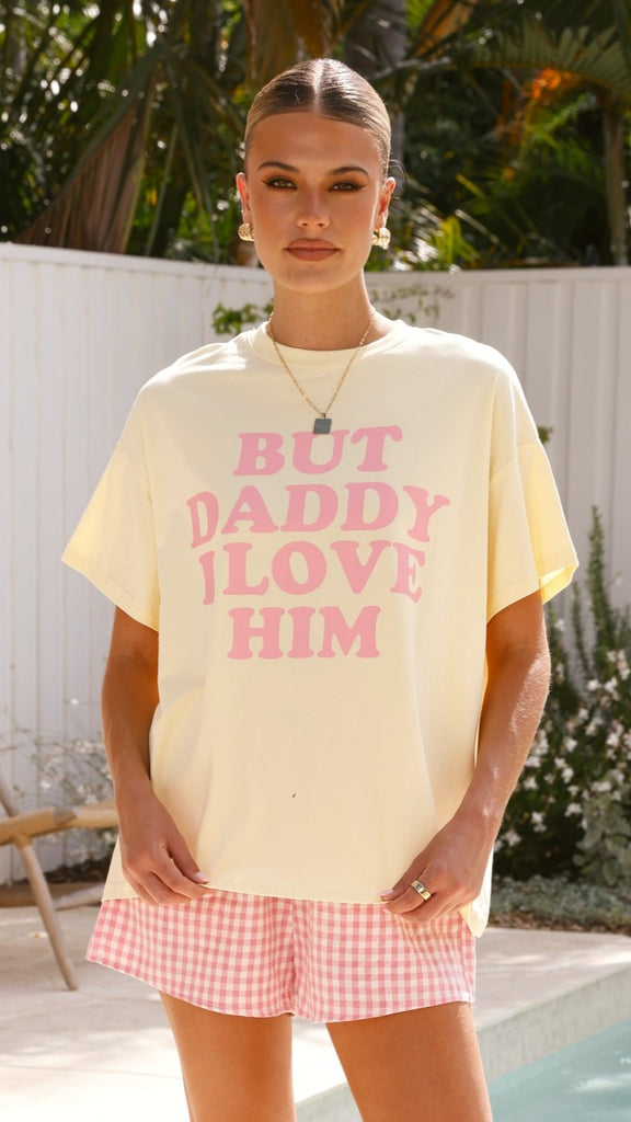 I Love Him Top and Shorts Set - Yellow/Pink - Billy J