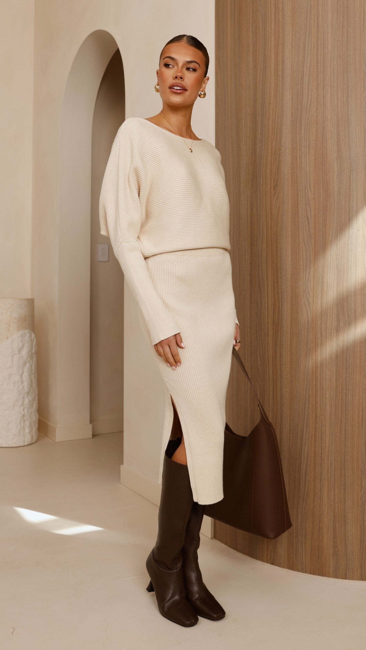 Iluka Knit Midi Skirt - Beige - Billy J