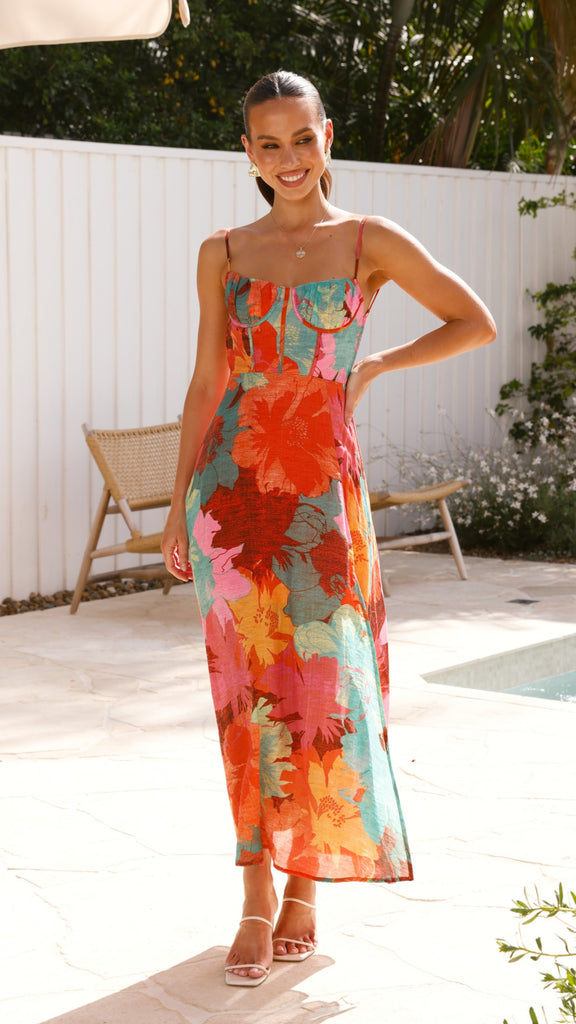 Rahima Maxi Dress - Orange Floral - Billy J