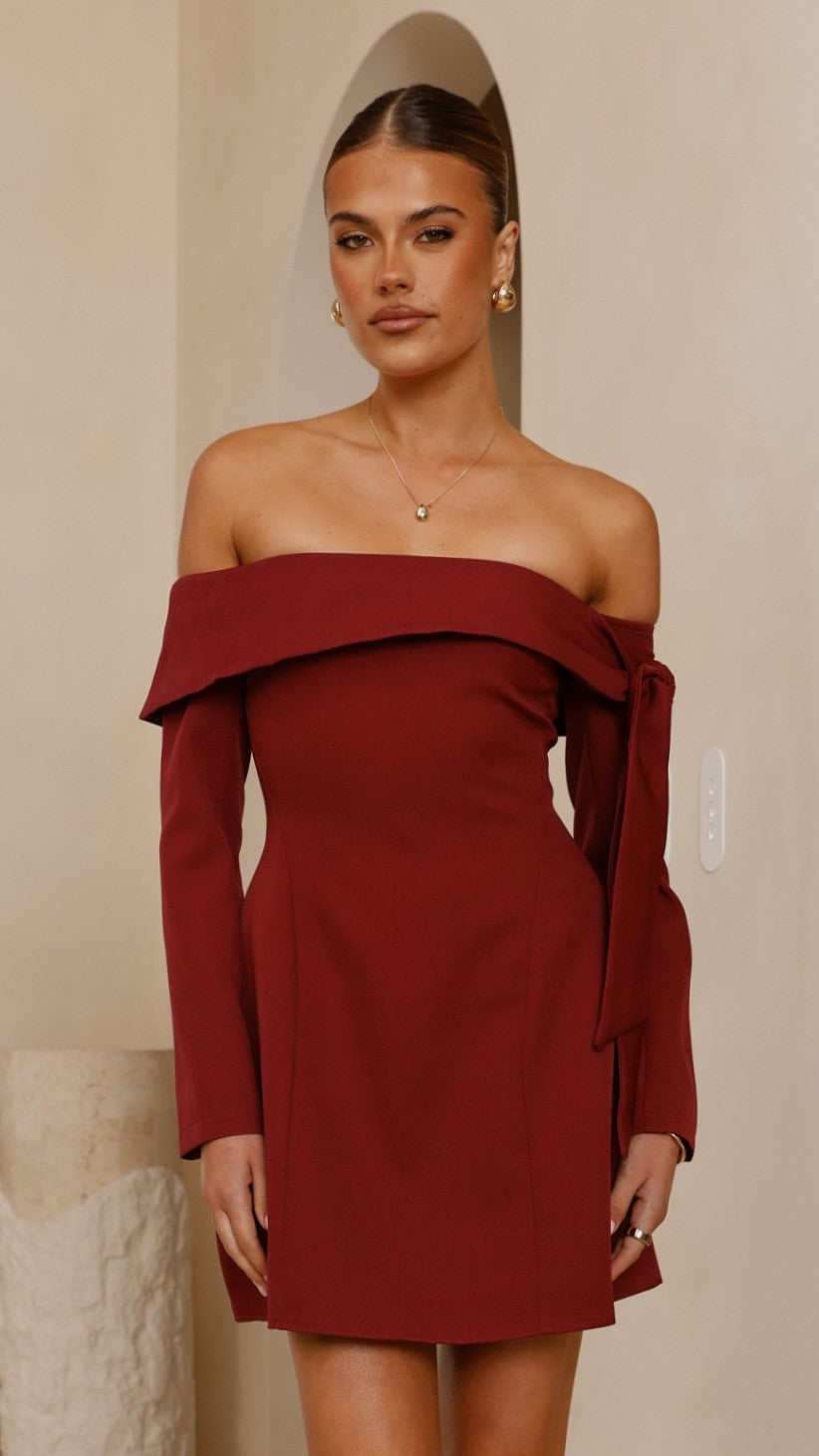 Halen Long Sleeve Mini Dress - Wine - Billy J