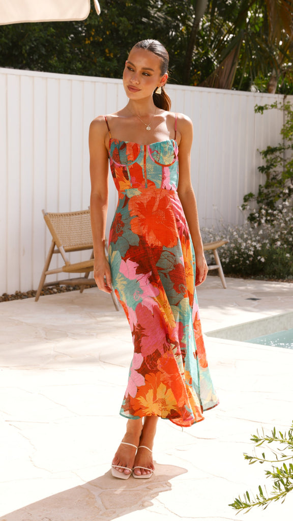 Rahima Maxi Dress - Orange Floral - Billy J