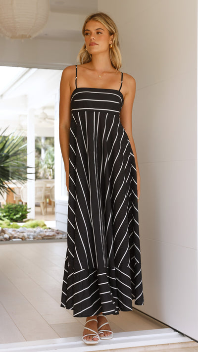 Load image into Gallery viewer, Kaethe Maxi Dress - Black / White Stripe - Billy J
