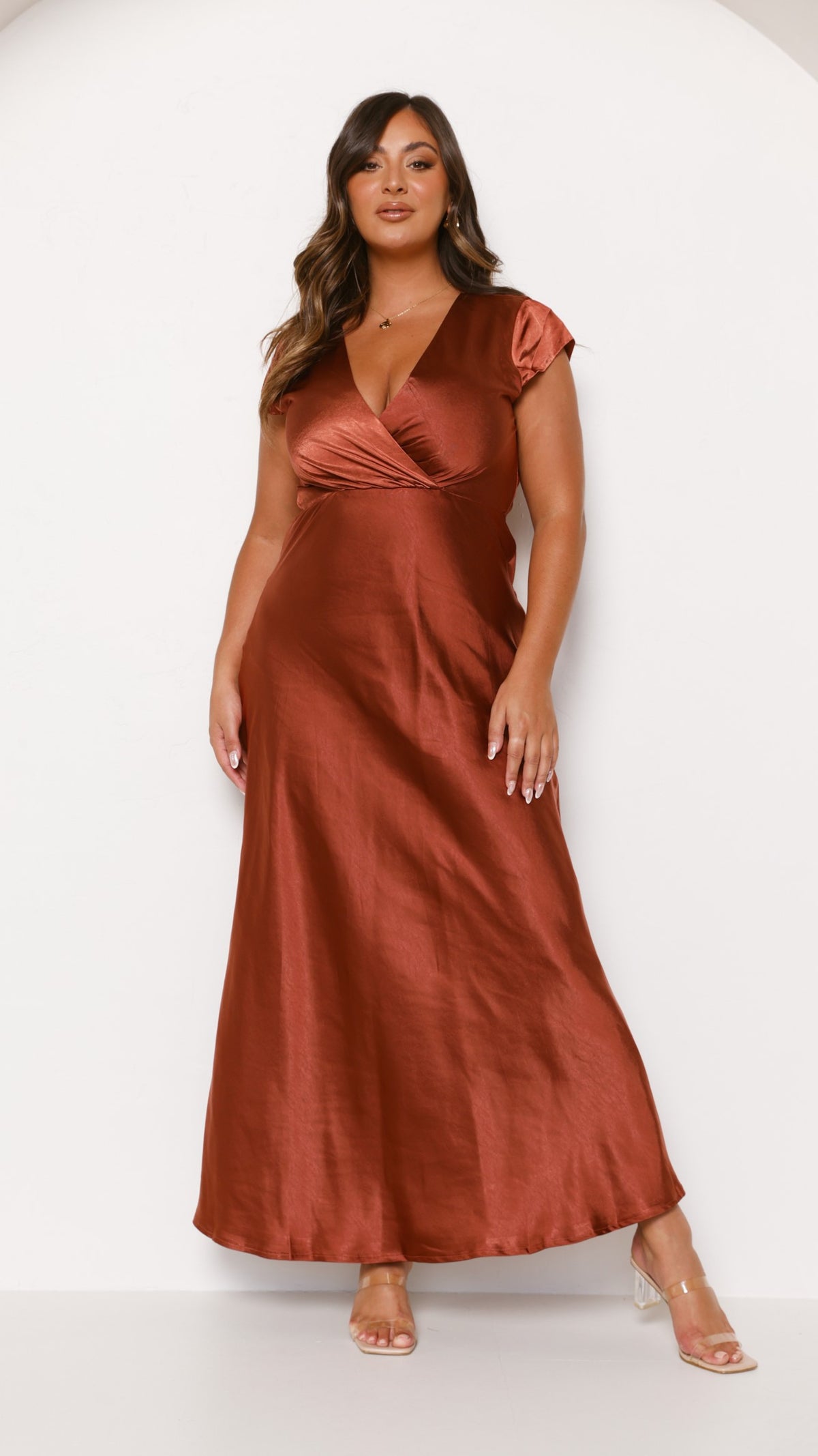 steel blue bridesmaid dresses plus size Plus Size Deep V Neck Ruffles Sleeves A Line Wholesale Bridesmaid Dresses main image 0