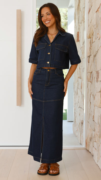 Load image into Gallery viewer, Kaili Button Up Cropped Shirt - Indigo Denim - Billy J
