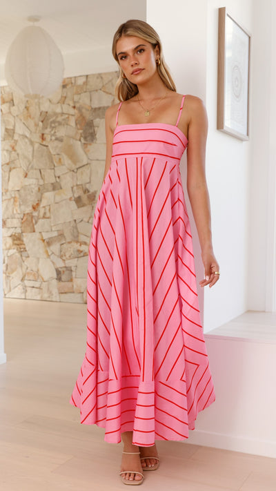 Load image into Gallery viewer, Kaethe Maxi Dress - Pink / Red Stripe - Billy J
