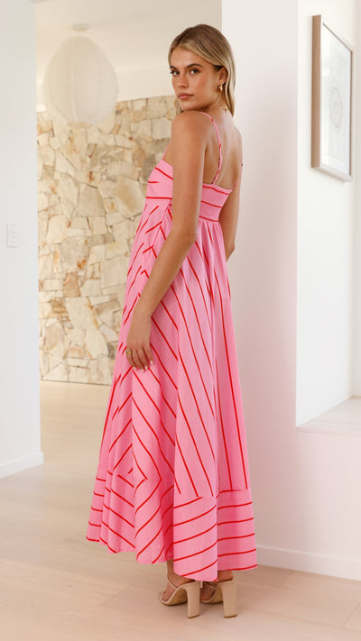 Load image into Gallery viewer, Kaethe Maxi Dress - Pink / Red Stripe
