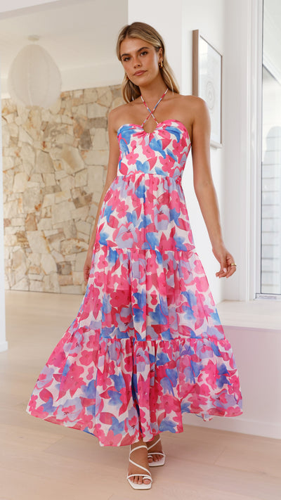 Load image into Gallery viewer, Behati Maxi Dress - Pink/Blue Floral
