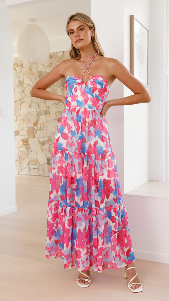 Behati Maxi Dress - Pink/Blue Floral - Billy J