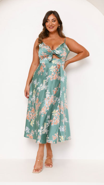 Load image into Gallery viewer, Dreamers Midi Dress - Green Floral
