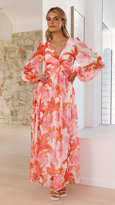 Load image into Gallery viewer, Aurea Midi Dress - Pink/Orange Floral - Billy J
