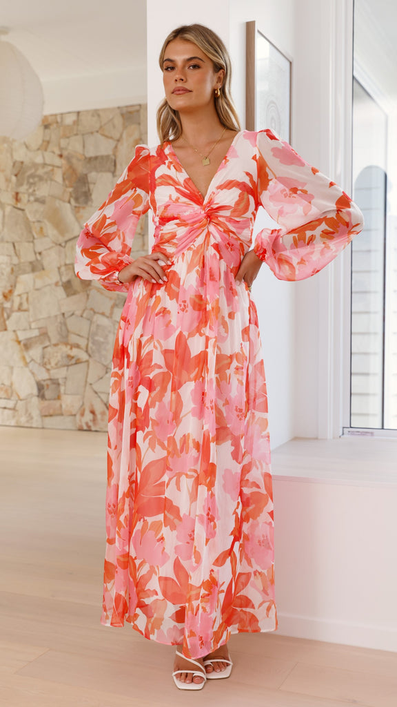 Aurea Midi Dress - Pink/Orange Floral - Billy J