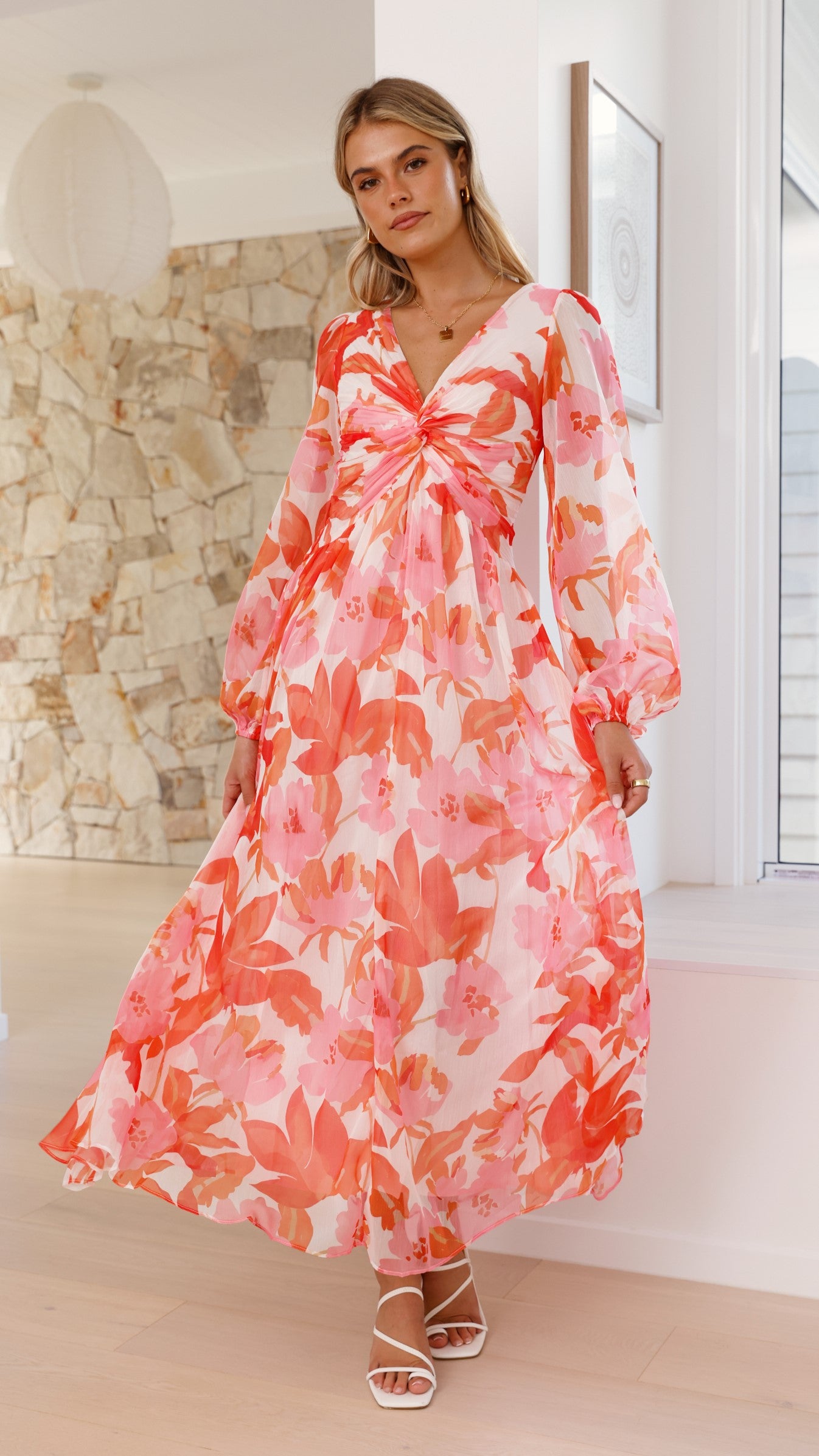 Aurea Midi Dress - Pink/Orange Floral - Billy J