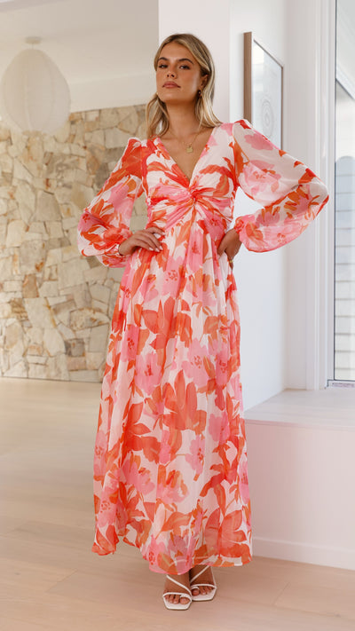 Load image into Gallery viewer, Aurea Midi Dress - Pink/Orange Floral - Billy J
