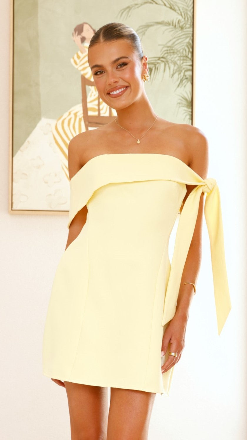 Halen Off Shoulder Mini Dress - Lemon - Billy J