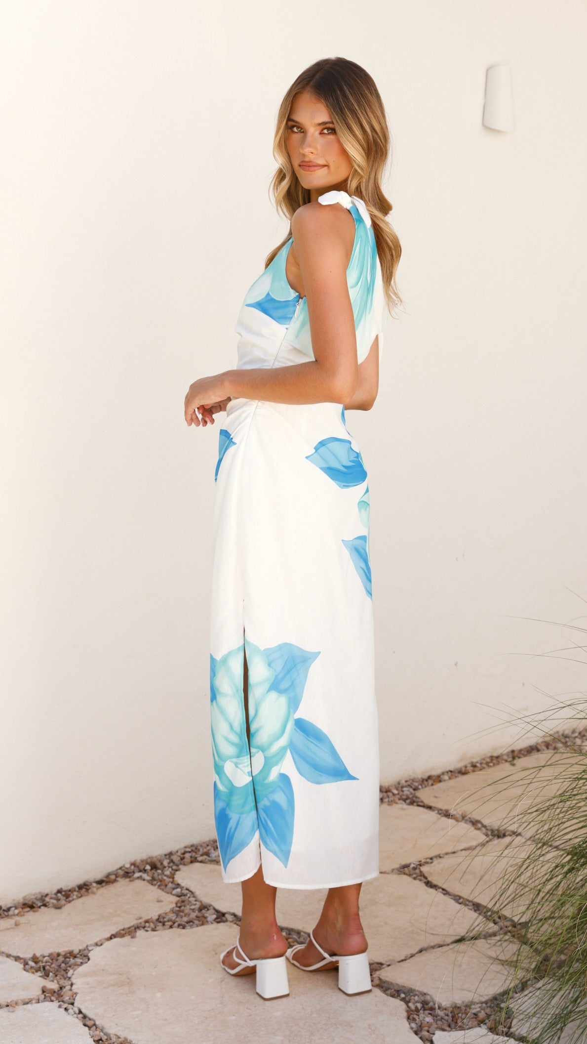 Maisy Shoulder Tie Midi Dress - Blue Teal - Billy J