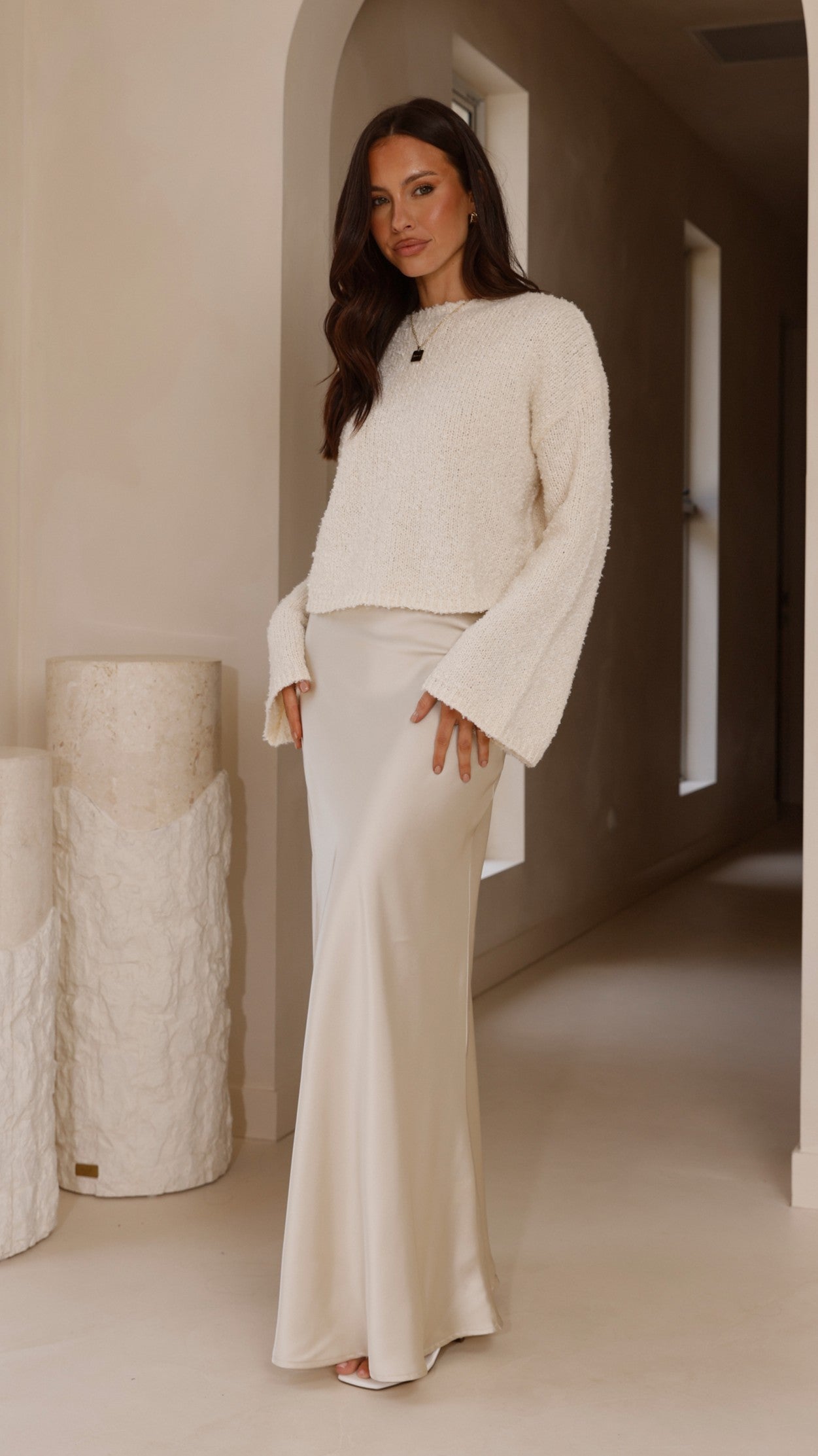 Zala Cropped Knit Sweater - Cream - Billy J