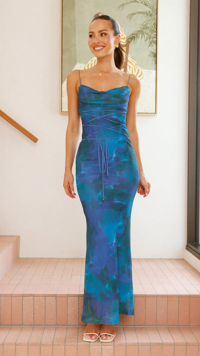 Load image into Gallery viewer, Hanne Maxi Dress - Blue Print - Billy J
