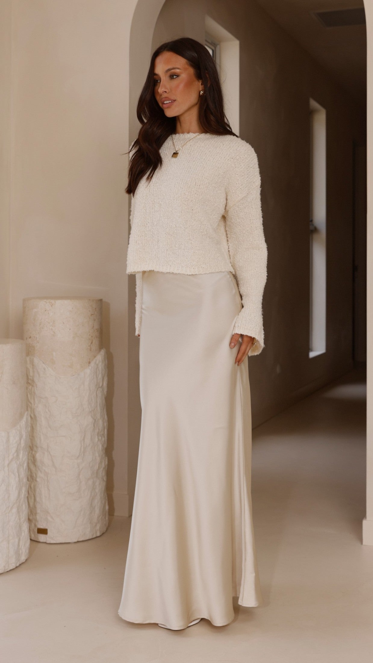 Zala Cropped Knit Sweater - Cream - Billy J