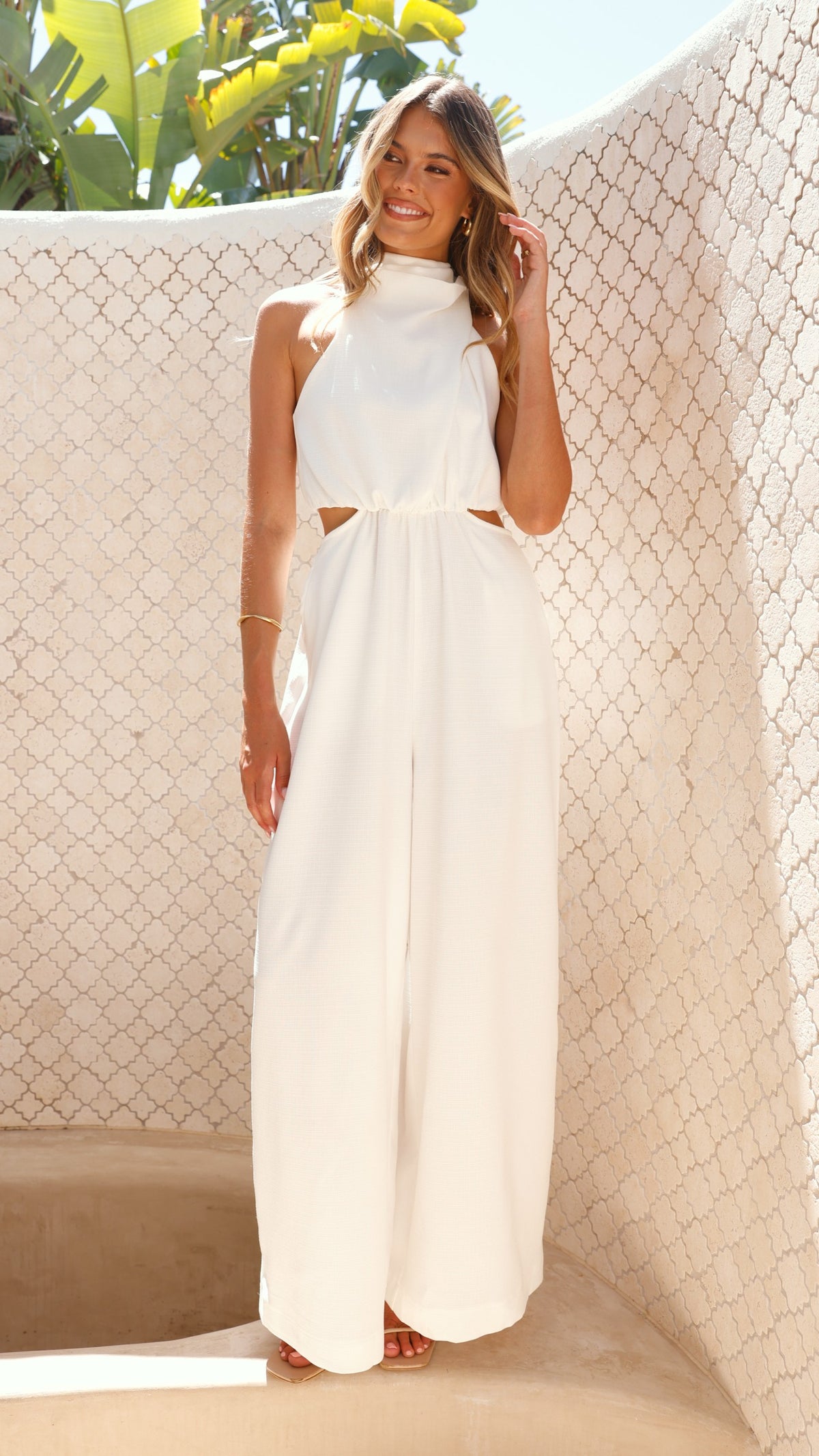 Lara Halter Neck Wide Leg Jumpsuit - White - Billy J