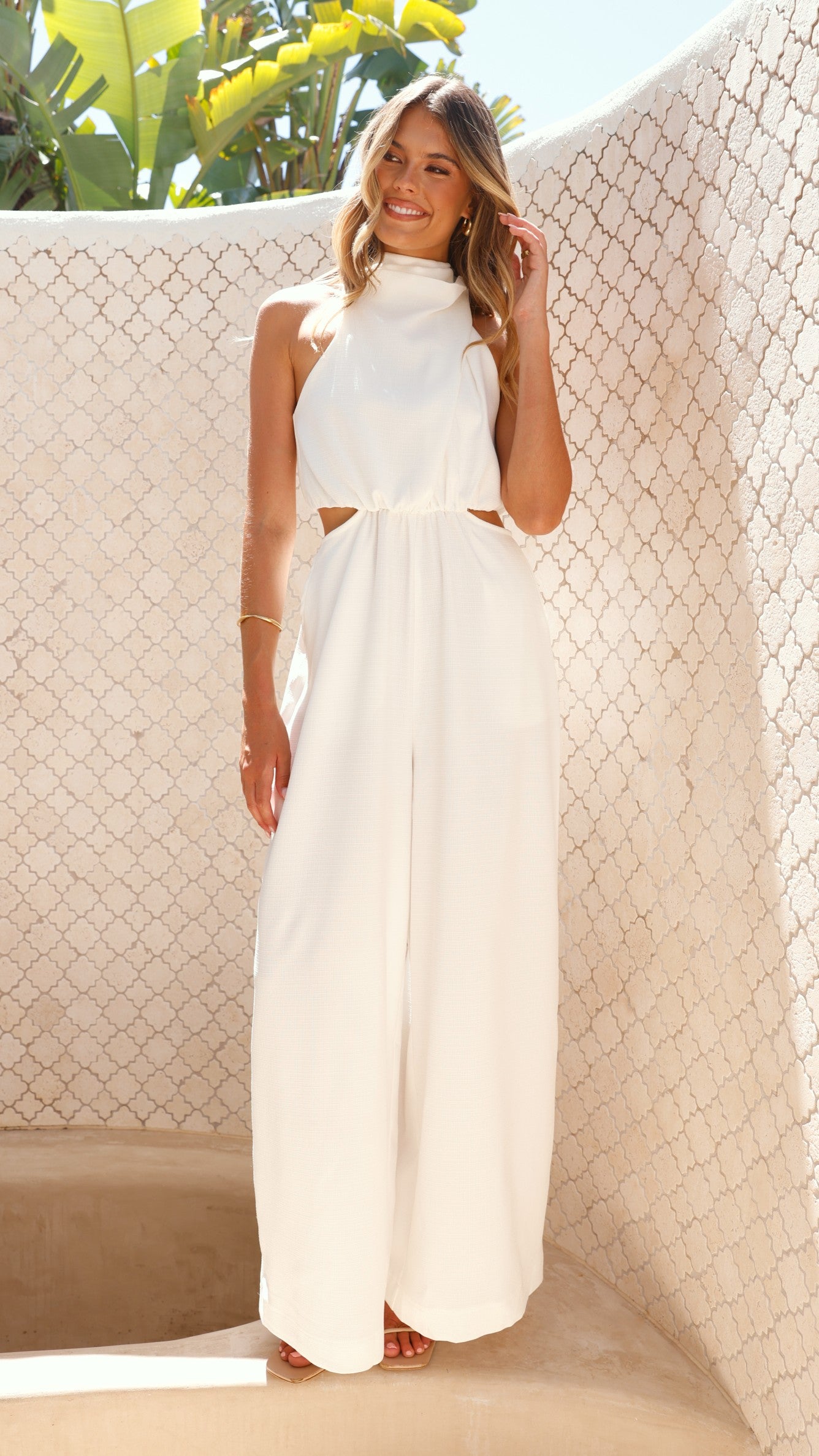 Lara Halter Neck Wide Leg Jumpsuit - White - Billy J
