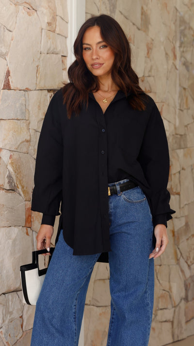 Load image into Gallery viewer, Casali Oversized Button Up Shirt - Black - Billy J
