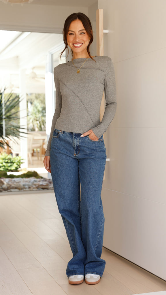 Leya Long Sleeve Top - Grey - Billy J