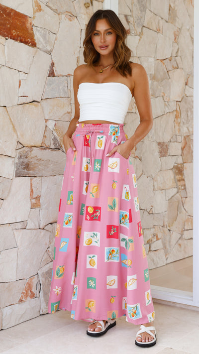 Load image into Gallery viewer, Avery Wide Leg Pant - Pink / Lemon Print - Billy J
