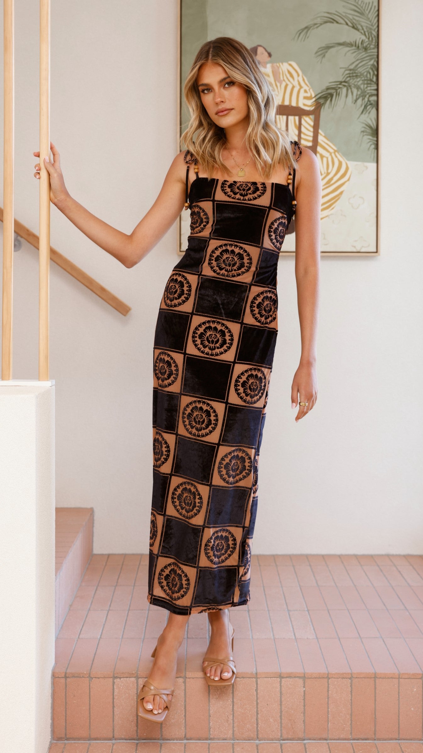 Garnet Maxi Dress - Black/Brown Print - Billy J