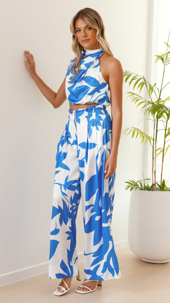 Stella Pants and Top Set - Blue/White Floral - Billy J