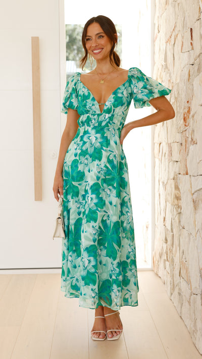 Load image into Gallery viewer, Adeliza Maxi Dress - Green Floral - Billy J
