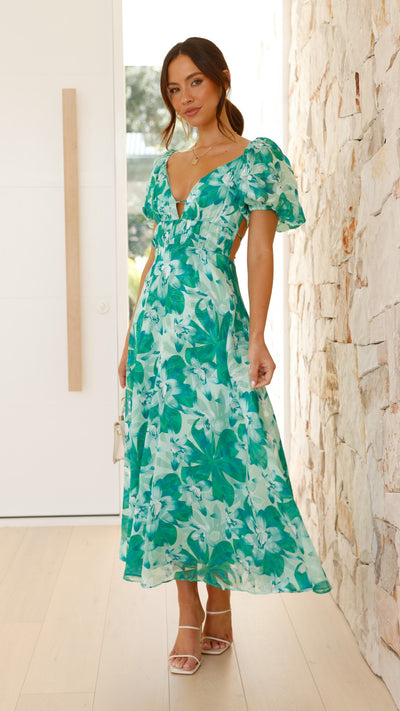 Load image into Gallery viewer, Adeliza Maxi Dress - Green Floral - Billy J
