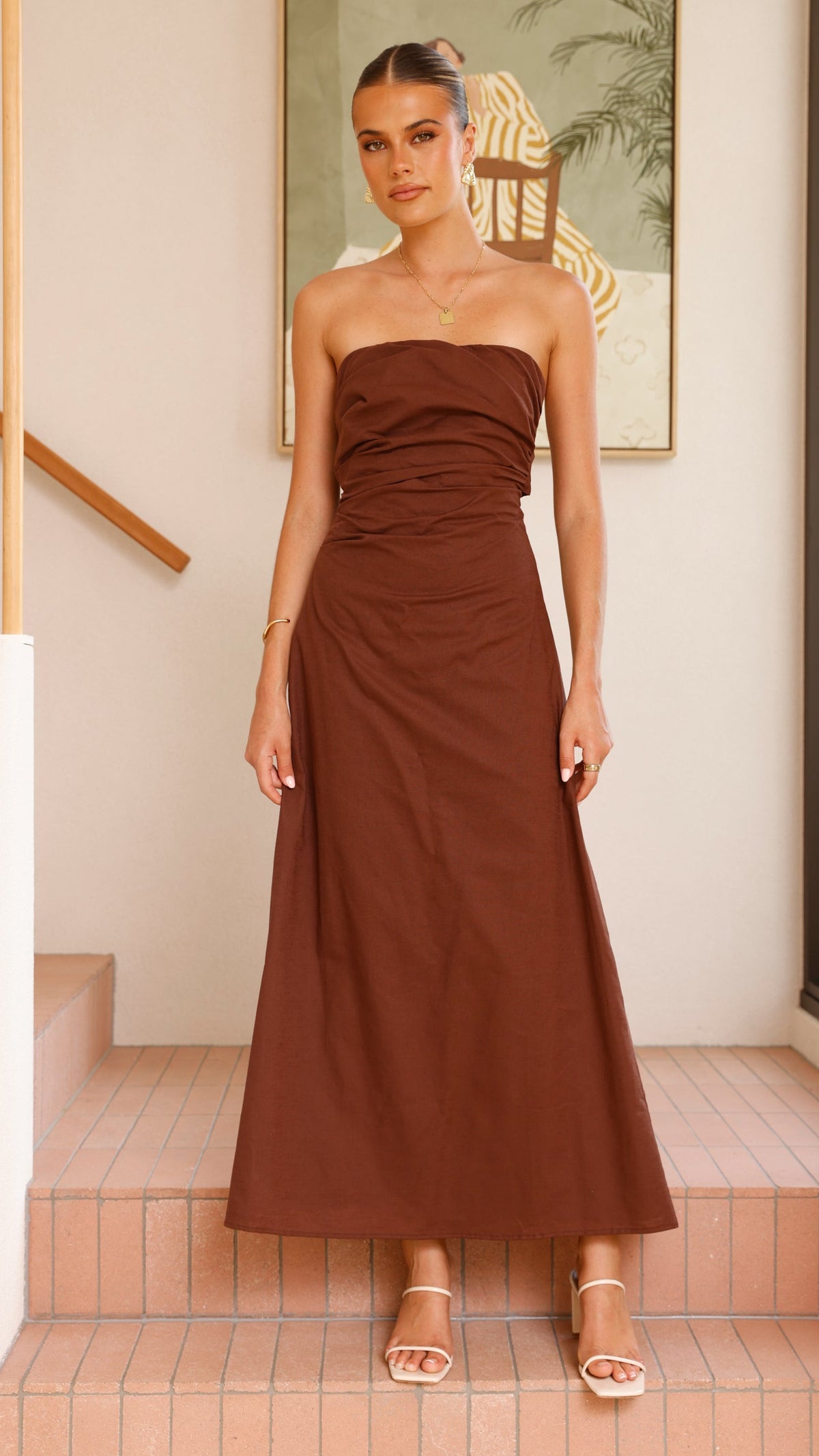 Bolivia Strapless Maxi Dress - Chocolate - Billy J