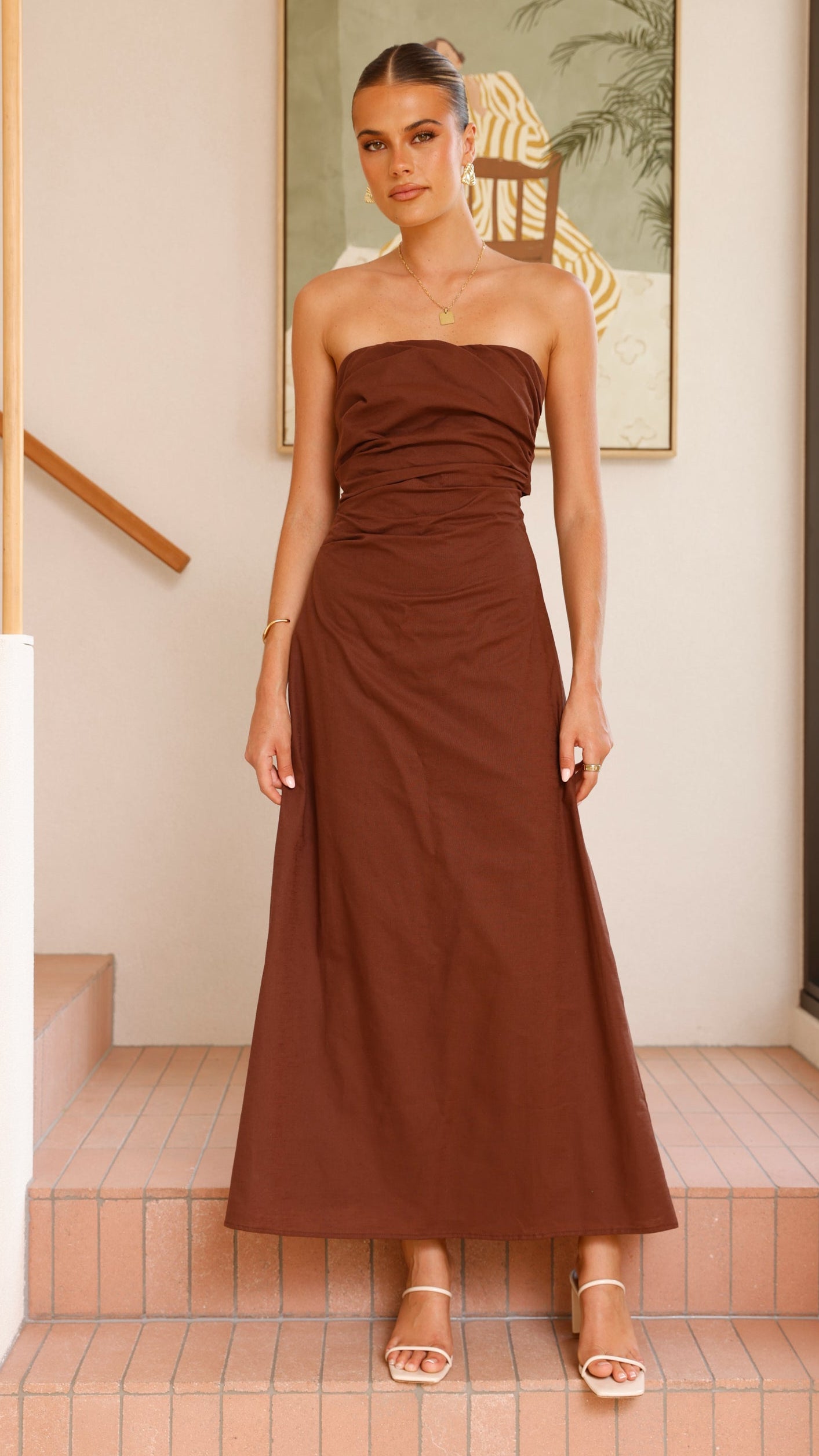 Bolivia Strapless Maxi Dress - Chocolate - Billy J