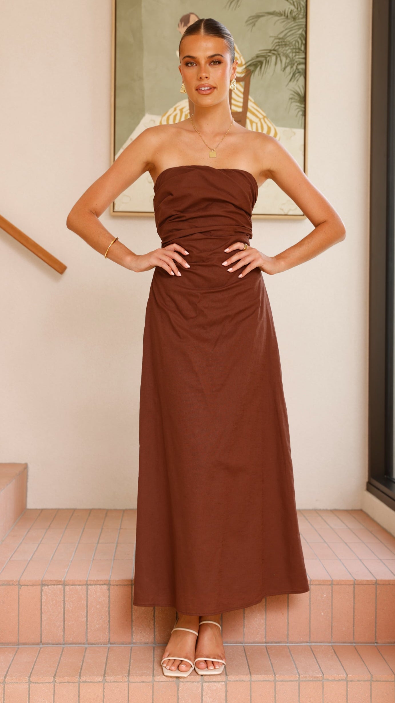 Bolivia Strapless Maxi Dress - Chocolate - Billy J