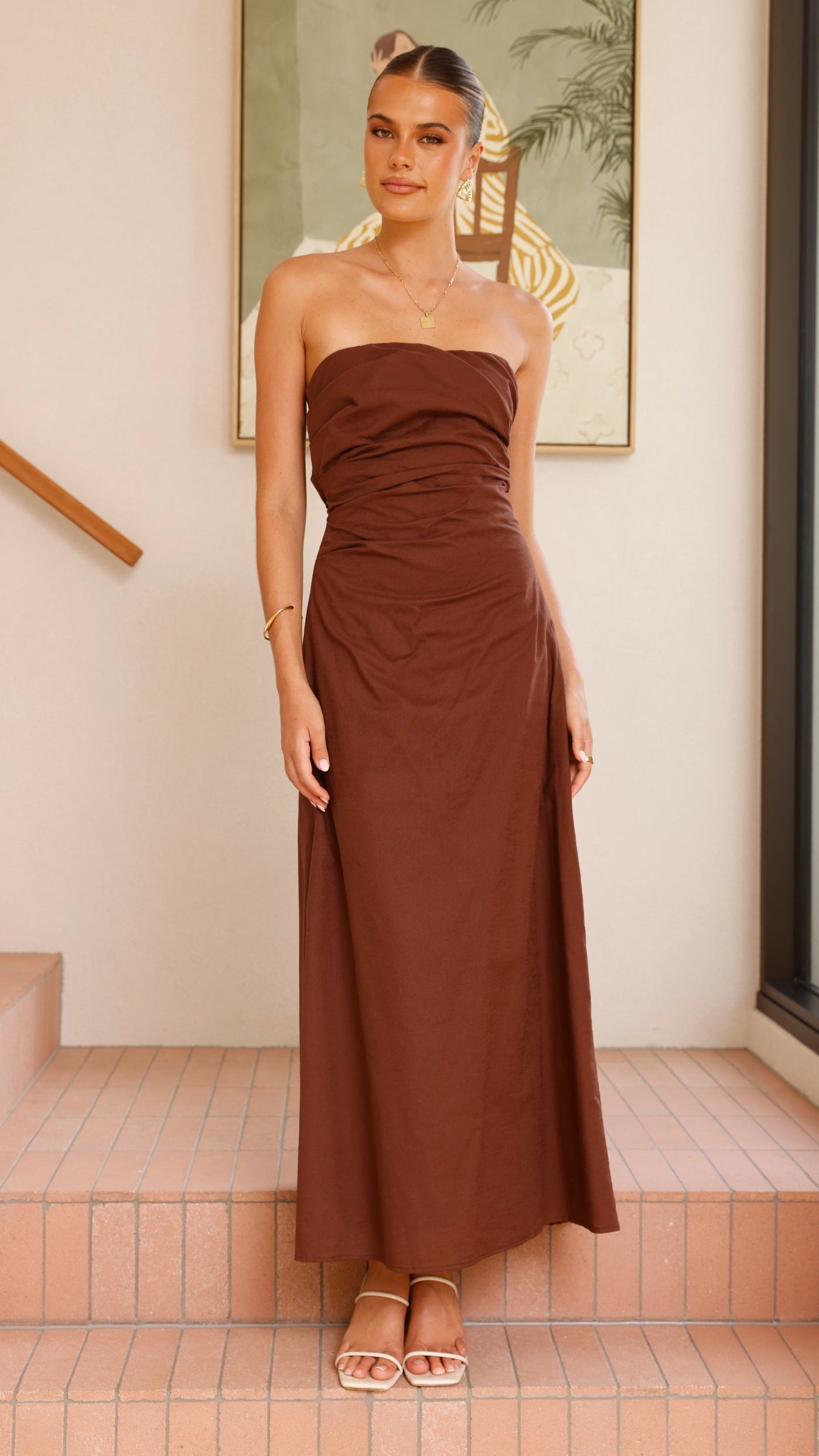 Bolivia Strapless Maxi Dress - Chocolate - Billy J