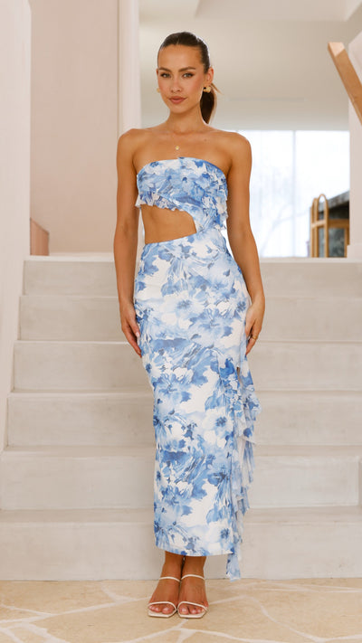 Load image into Gallery viewer, Zinnia Midi Dress - Blue Floral - Billy J
