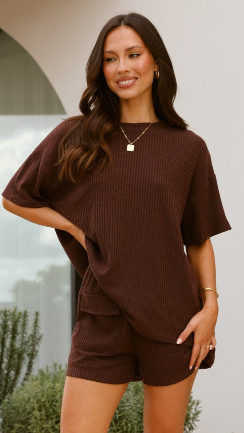 Selma Top and Shorts Set - Chocolate - Billy J