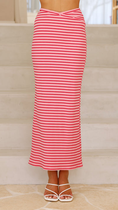 Load image into Gallery viewer, Rahela Button Top and Maxi Skirt Set - Pink/Red Stripe - Billy J
