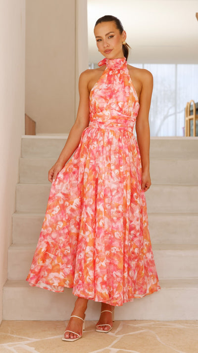 Load image into Gallery viewer, Taipa Maxi Dress - Pink / Orange Floral - Billy J
